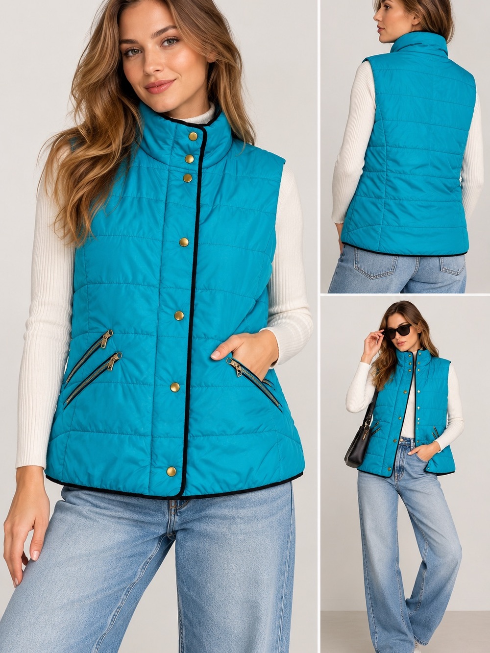 Peck & Peck Women’s Quilted Puffer Vest – Size L – Teal Blue